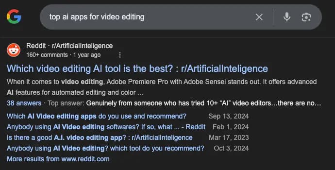 Reddit posts showing up in Google search results